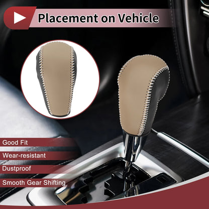 1 Pc Gear Shift Knob Cover for Ford Edge (2011–2014) Beige Faux Leather