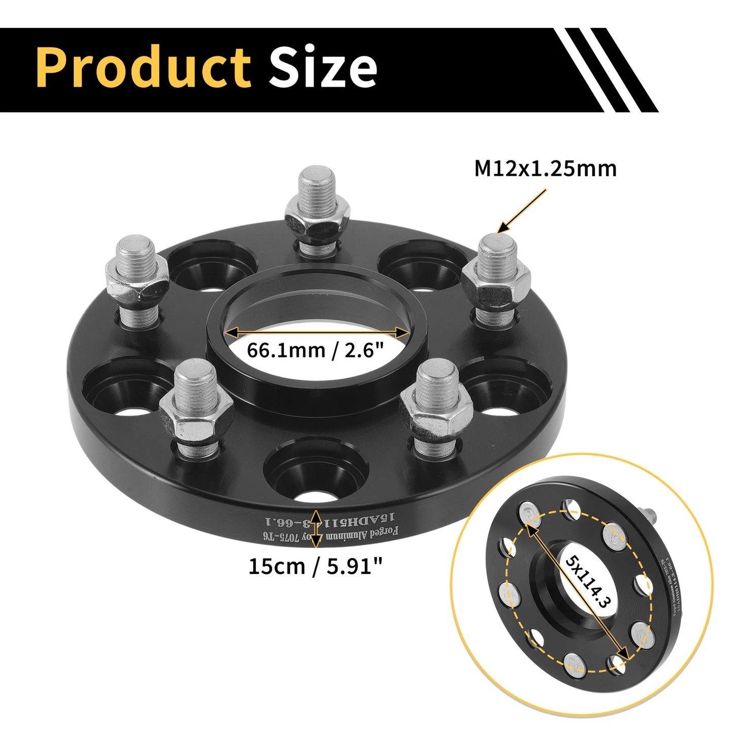 2 Pcs Wheel Spacers 5x114.3mm 66.1mm M12x1.25mm for Nissan Altima