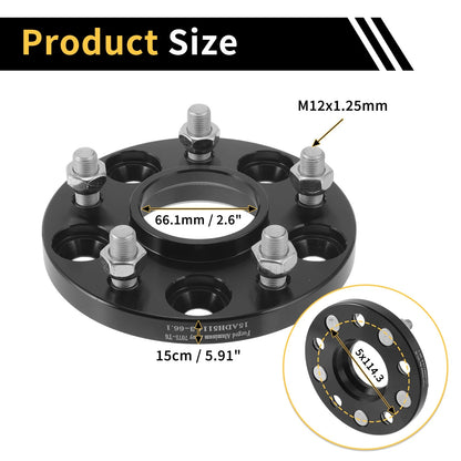 2 Pcs Wheel Spacers 5x114.3mm 66.1mm M12x1.25mm for Nissan Altima