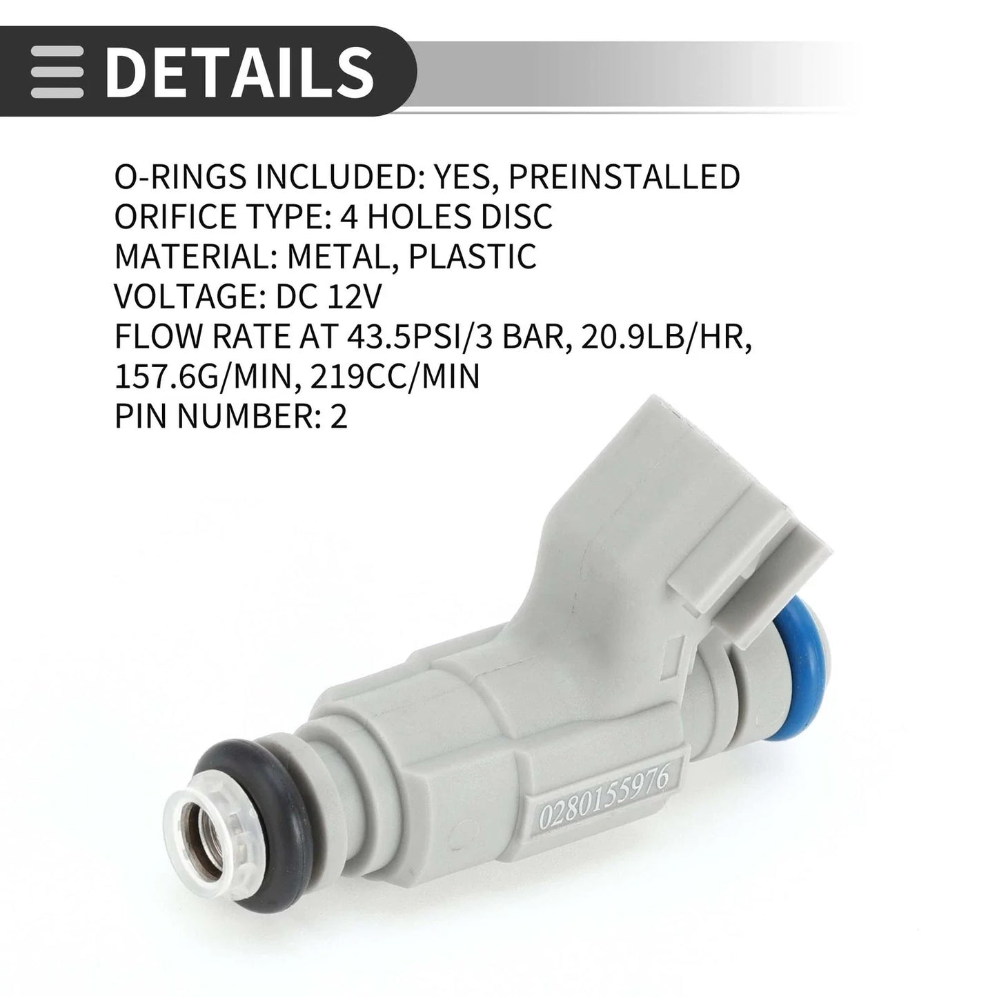 Fuel Injector for Dodge Caravan SE 2001-2003 2.4L Gray 1 x Unit