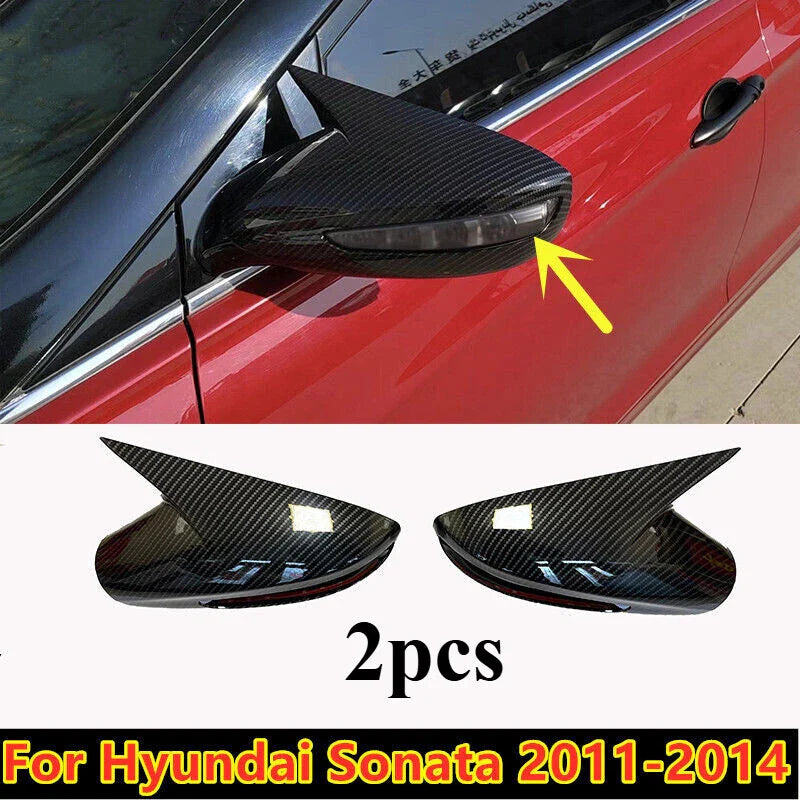 2 x Carbon Fiber OX Horn Side View Mirror Trim for Hyundai Sonata (2011–2014)