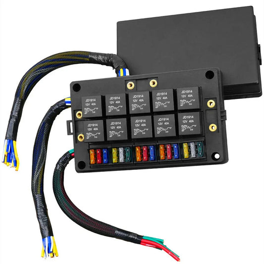 10 x 5Pin 40A Relay & 15 Fuses Pre-Wired Fuse Relay Box for RV Car SUV Boat