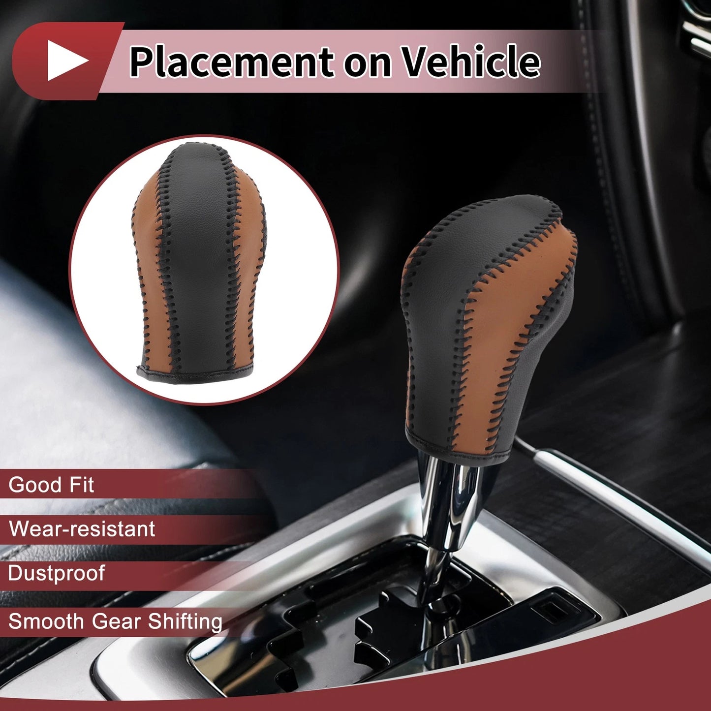 Gear Shift Knob Cover for Nissan Maxima (2016–2023) Black Brown Faux Leather