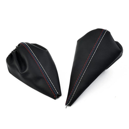 Set Gear Shift Knob and Handbrake Gaiter Black PU Leather for 3 Series E36