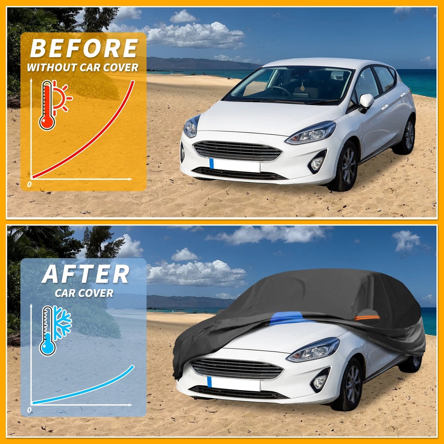 Waterproof Car Cover for Ford Fiesta (2011–2023) 210D-PU, Zippered, All Weather