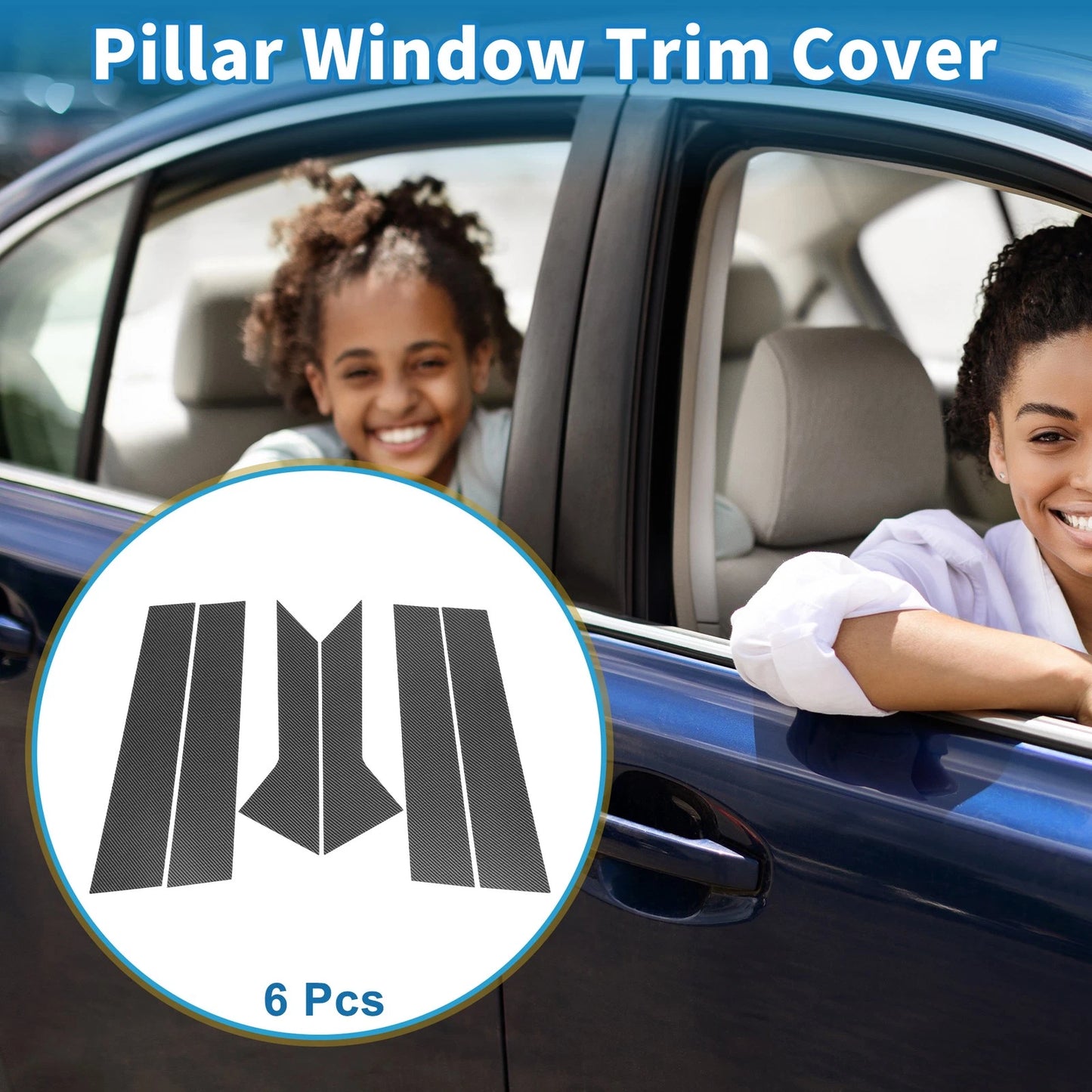 Set of 6 Door Pillar Window Trim for Ford Mondeo Fusion (Carbon Fiber)