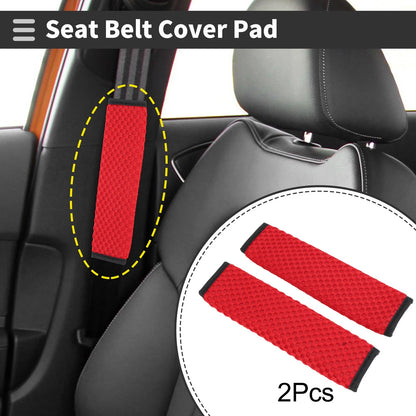 Set of 2 Red Seat Belt Cover Pads for Universal Fit (23cm)