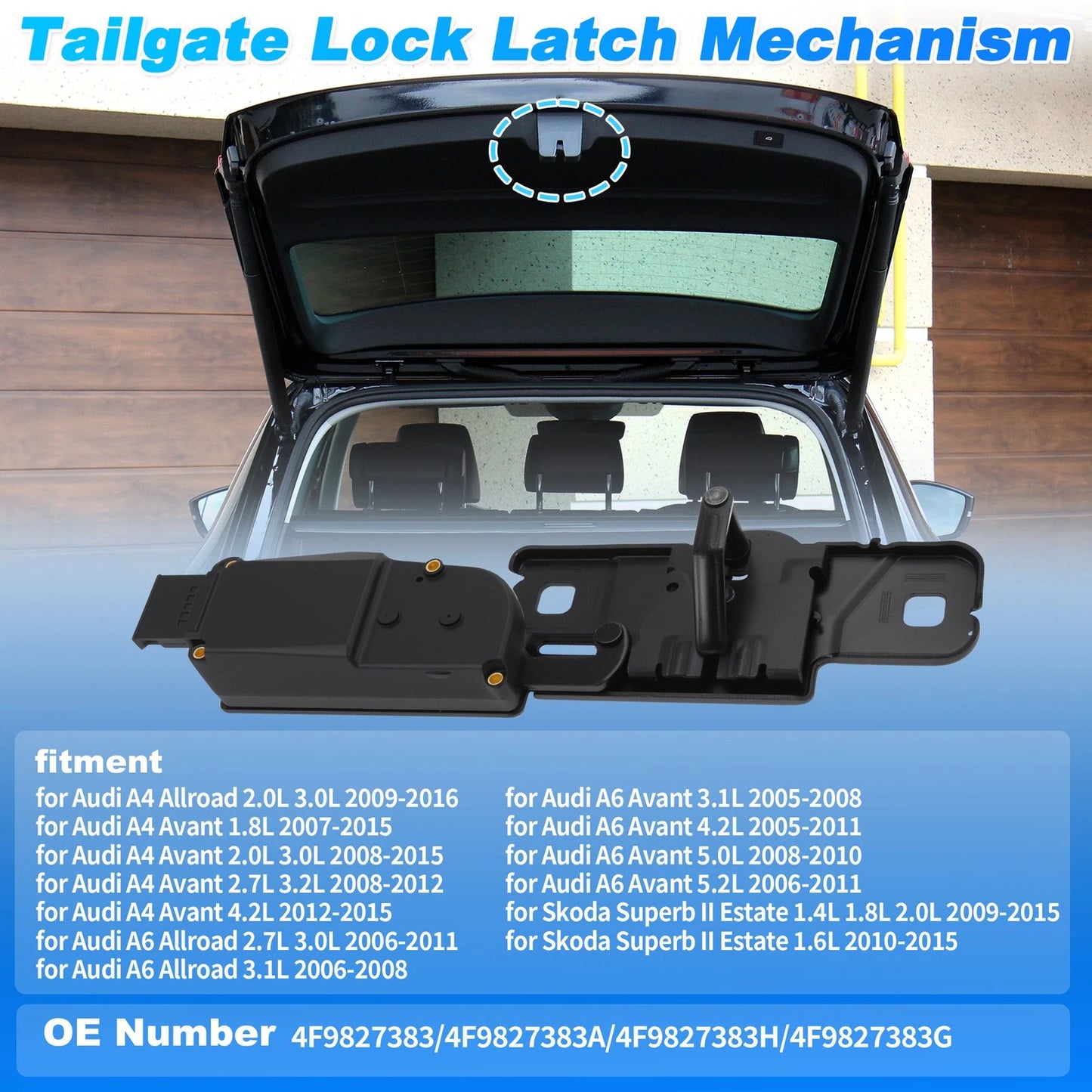 Set of 2 Tailgate Lock Latch Mechanisms for Audi A4 A6 Skoda Superb II (4F9827383A)
