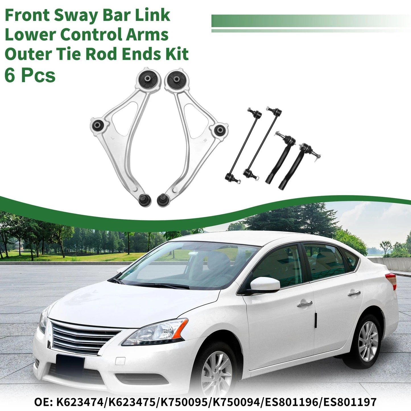 6 Pcs Front Stabilizer Bar Links & Lower Control Arms for Nissan Altima