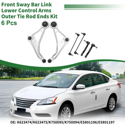 6 Pcs Front Stabilizer Bar Links & Lower Control Arms for Nissan Altima