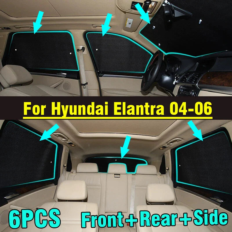 6X Front/Side/Rear Window Windshield Sunshade for Hyundai Elantra (2004–2006)