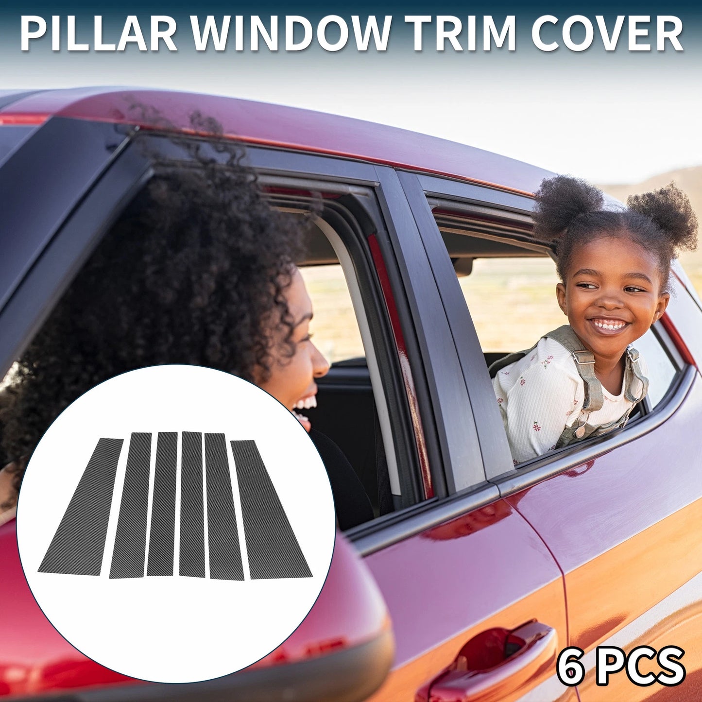 Set of 6 Door Pillar Window Trim for Toyota Sienna (2011–2020) Carbon Fiber