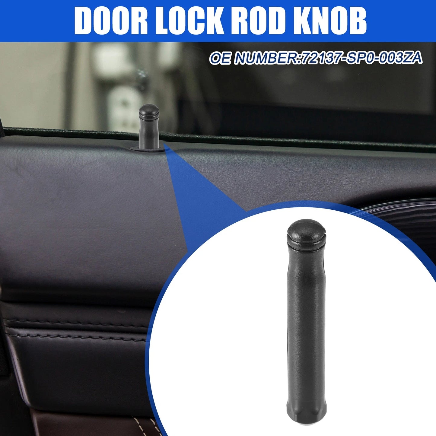 2pcs Door Lock Rod Knob Black for Honda Civic Si (2002–2005) No.72137-SP0-003ZA