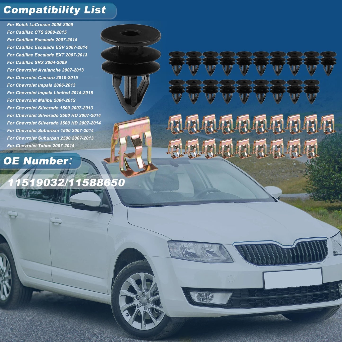 Set of 20 Door Trim Clips for Buick LaCrosse (2010–2016) 11519032