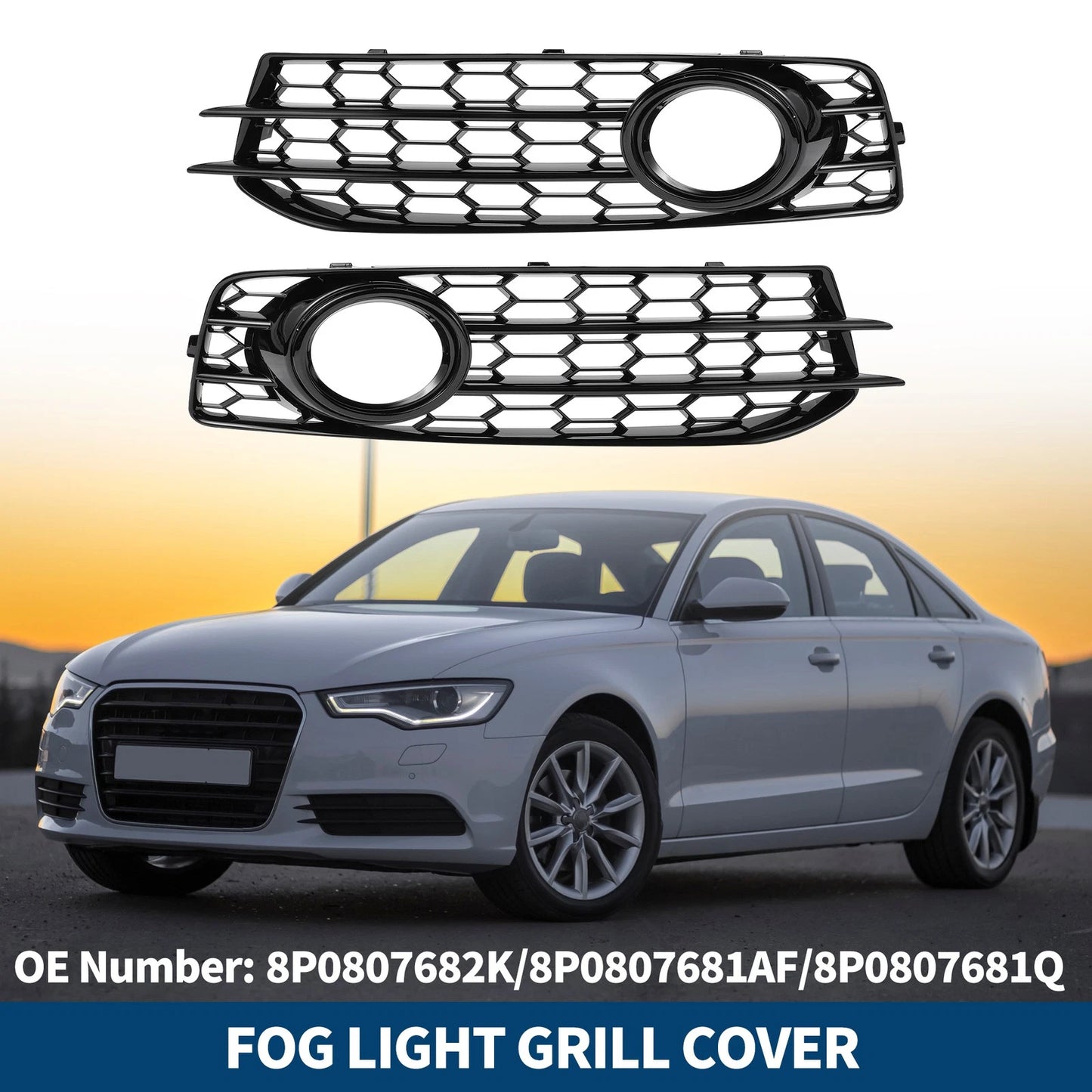 1 Pair Front Fog Light Grill for Audi A3 (2003–2012) No. 8P0807682K/8P0807681AF Black
