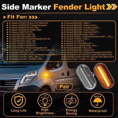 Side Marker Fender Light for Nissan Interstar Bus (2003–2010) Transparent Lens