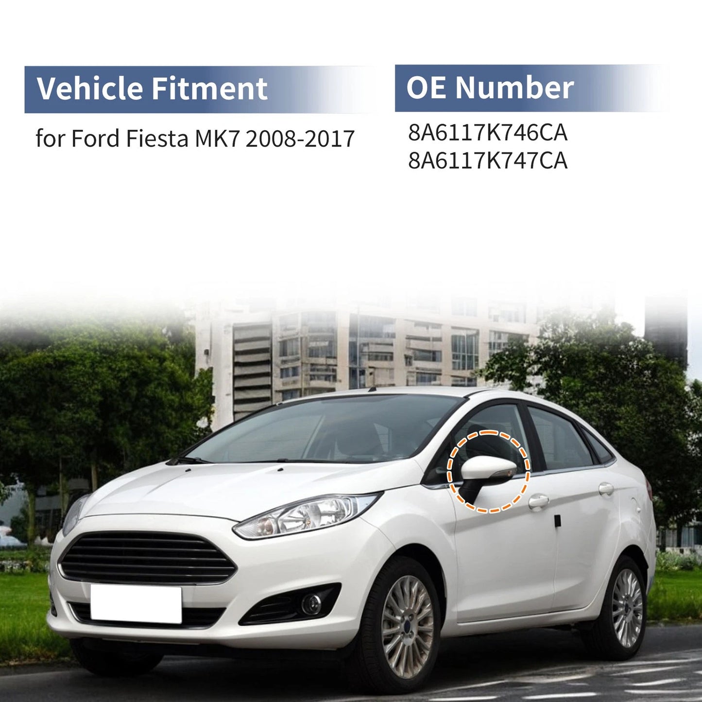 Set of 2 Mirror Cover Caps for Ford Fiesta MK7 (2008–2017)
