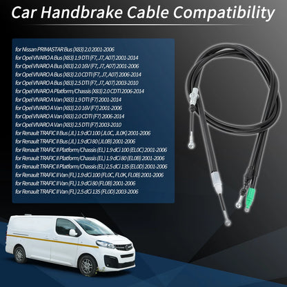 2Pcs Rear Handbrake Cables for Renault Trafic II, Nissan Primastar (2001–2014)