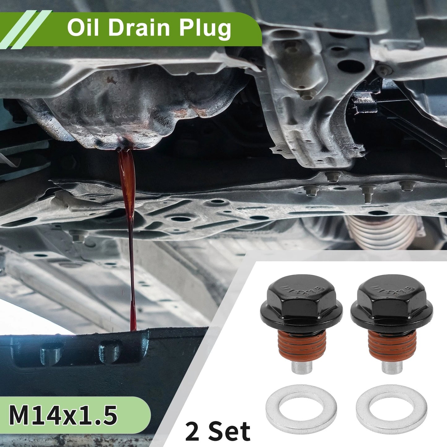 Set of 2 M14x1.5 Aluminum Oil Drain Plug with Gasket for Car Motorcycle