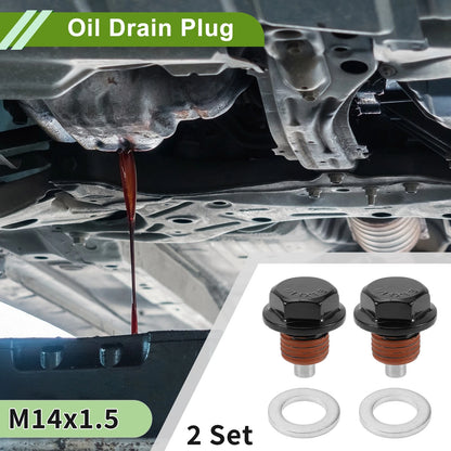 Set of 2 M14x1.5 Aluminum Oil Drain Plug with Gasket for Car Motorcycle