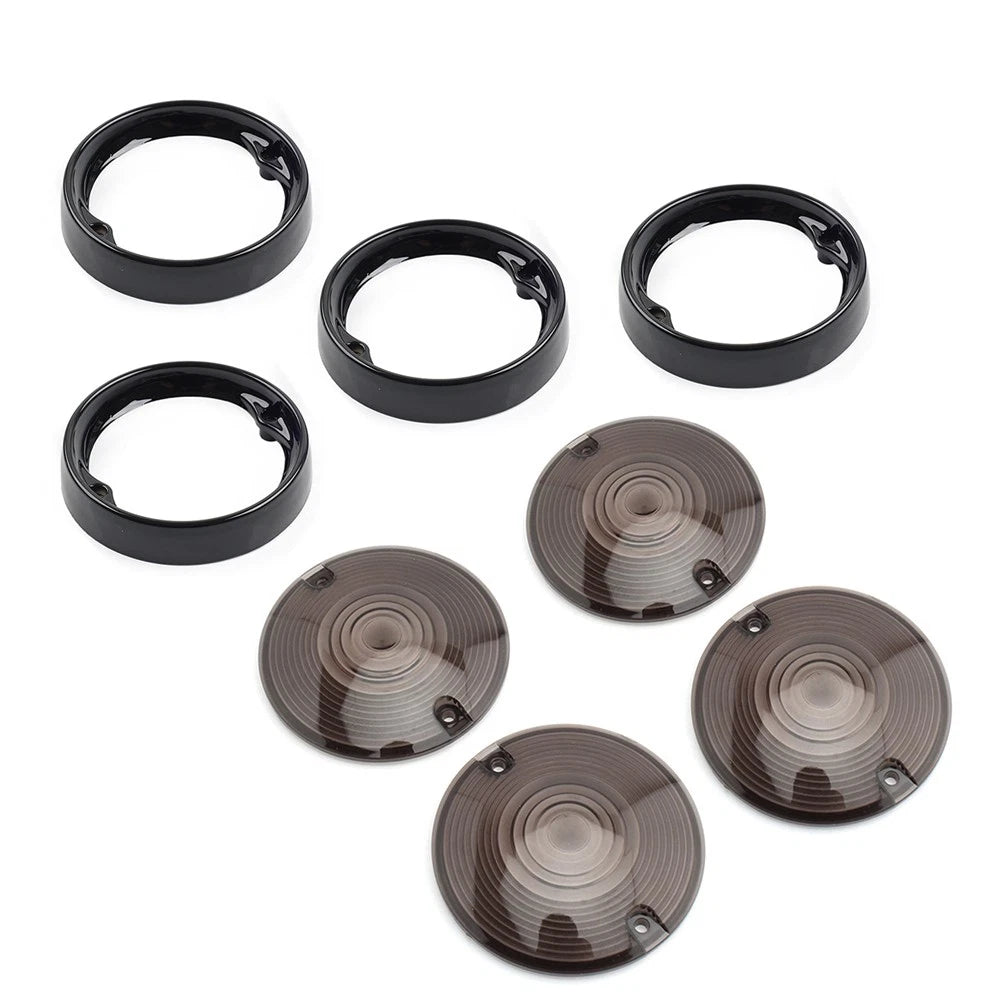 Set of 4 Flat Turn Signal Light Lens Cover Bezel Visor Ring for Harley (1986–Present)