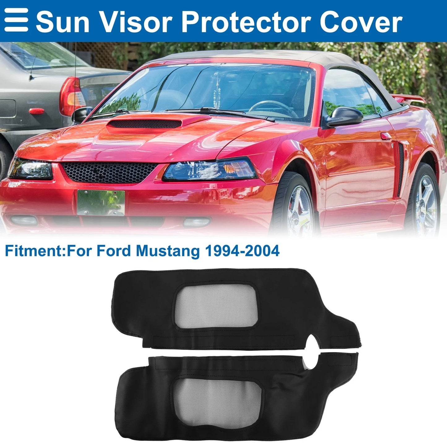 Sun Visor Cover Set for Ford Mustang (1994–2004) Left Right Faux Leather Black