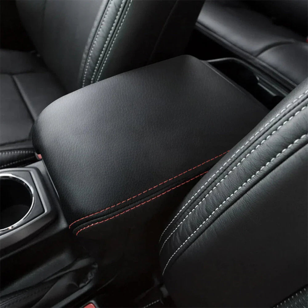 Black PU Leather Center Console Lid Armrest Cover for Toyota Tacoma (2016-2023)