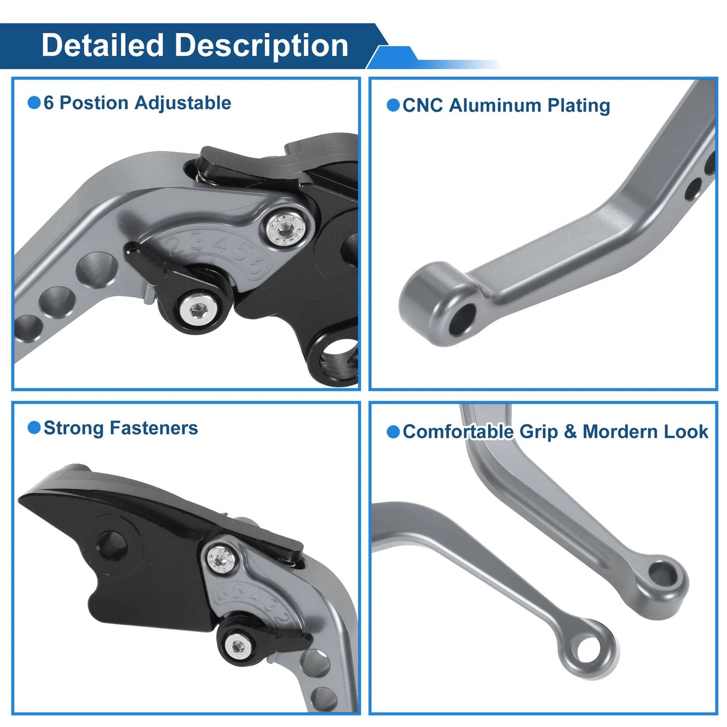 Long Brake Clutch Levers for Honda VFR1200F (2010–2014) Titanium Tone 1 Pair