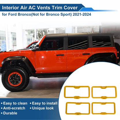 Set of 4 Air Condition Outlet Vent Trim Covers for Ford Bronco (2021–2024) Yellow