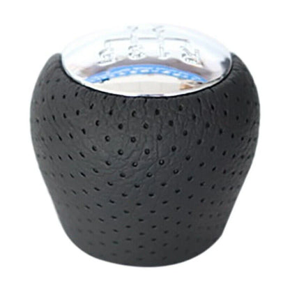 1x Perforated PU Leather Gear Knob Chrome 6-Speed for Hyundai I30 IX35 Black