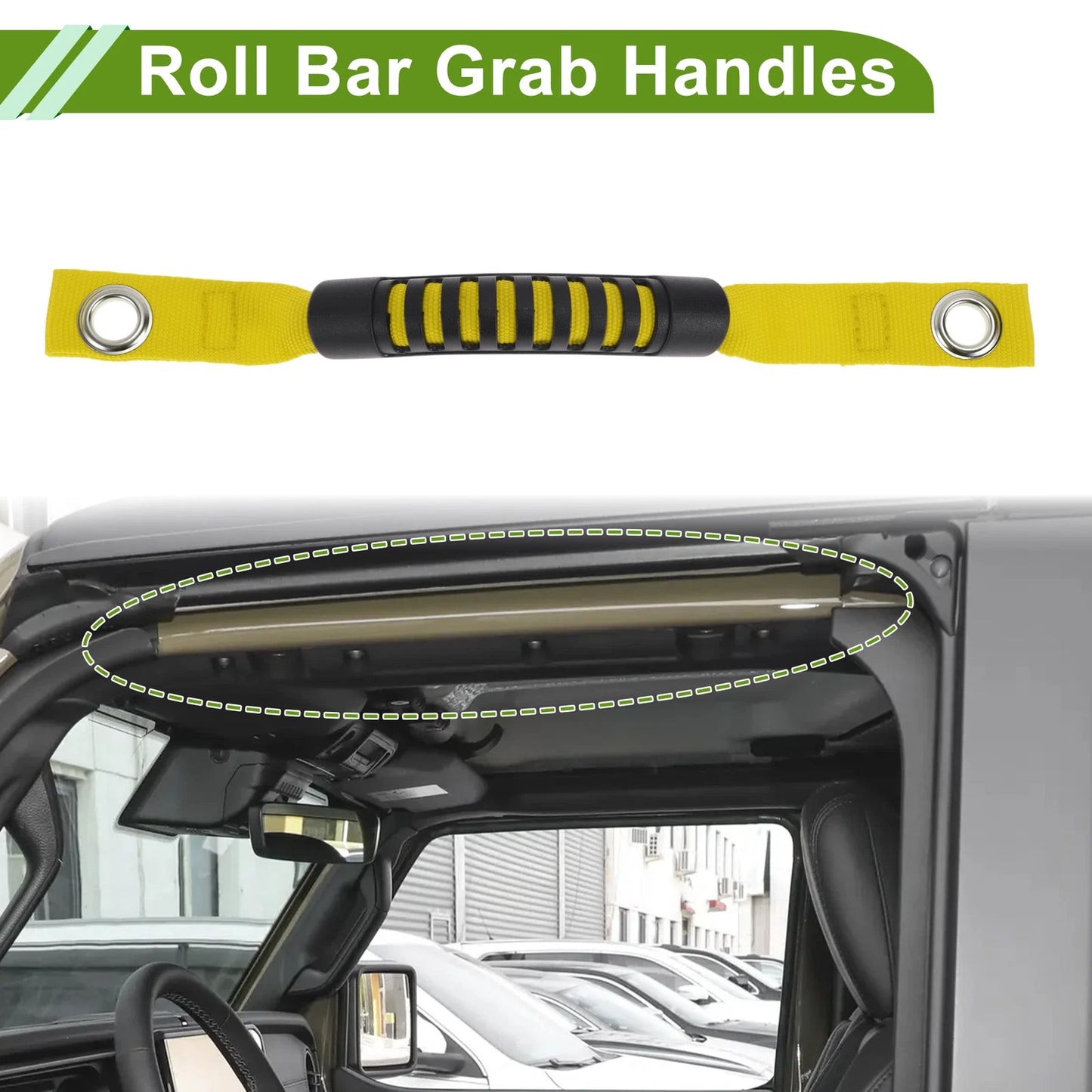 Roll Bar Grab Handles for Jeep Wrangler (2018–2032) Black Yellow
