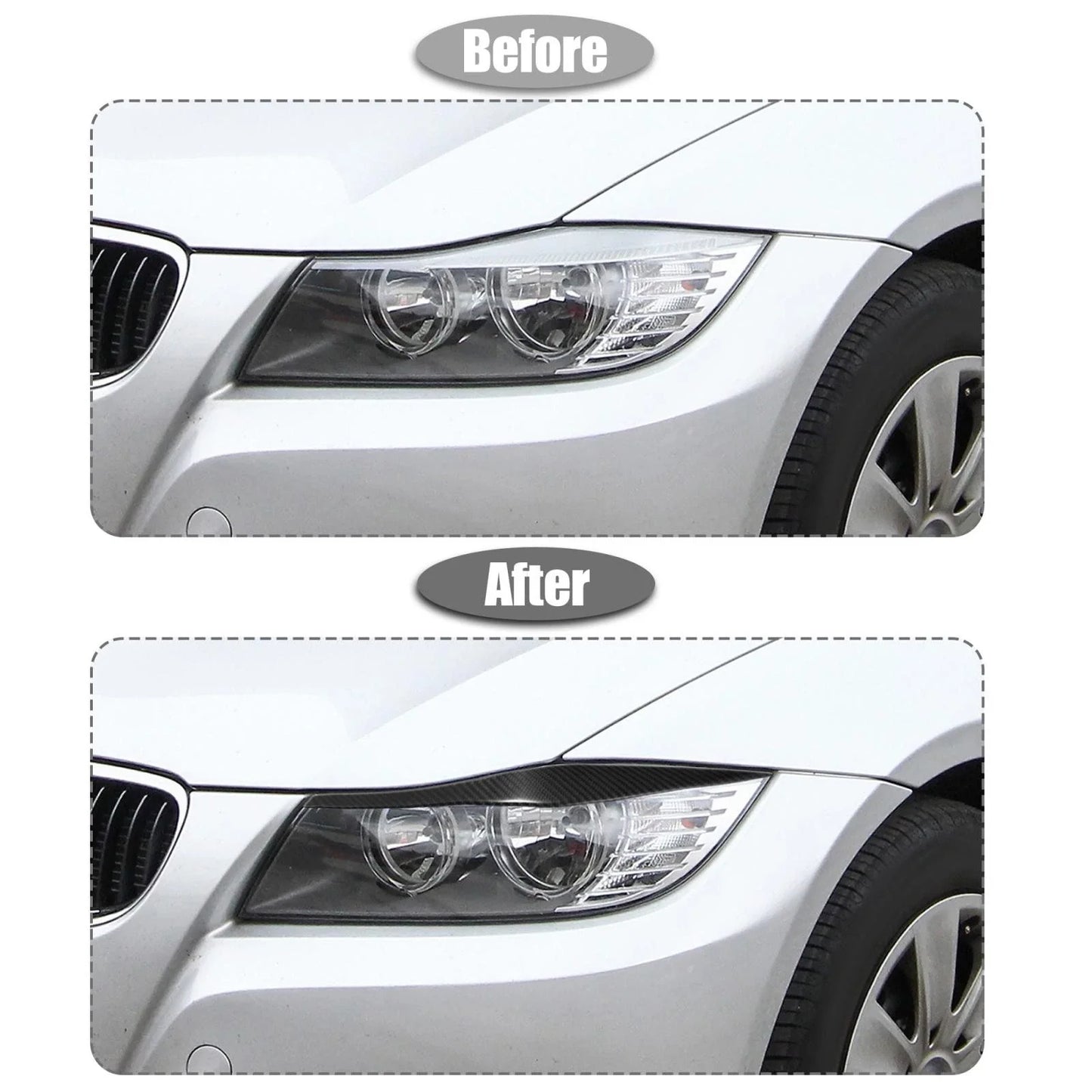 Headlight Eye Lid Cover Sticker for BMW E90 Carbon Fiber Pattern Black