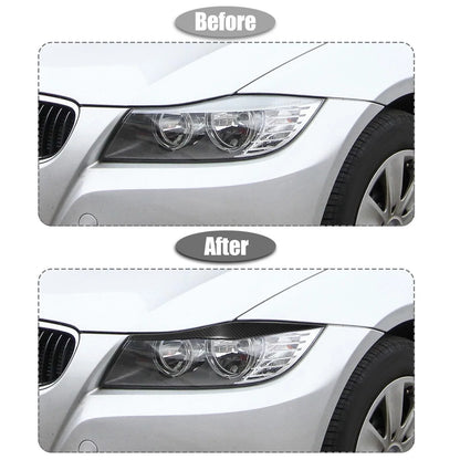 Headlight Eye Lid Cover Sticker for BMW E90 Carbon Fiber Pattern Black