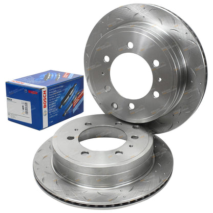 Set of 4 Slotted Drilled Rear Disc Brake Rotors and Pads for Prado KZJ95 RZJ95 VZJ95 (1996–2002)