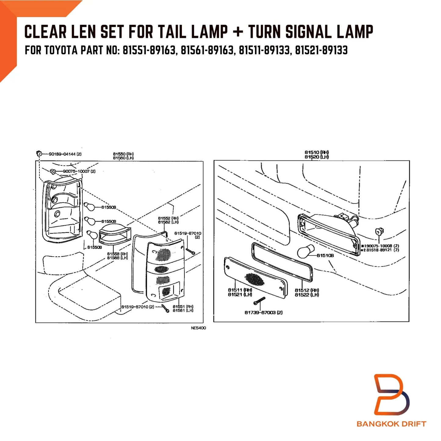 Clear Lens Set Turn Signal Bumper Light Tail Rear Lamp for Toyota Hilux (88-96)