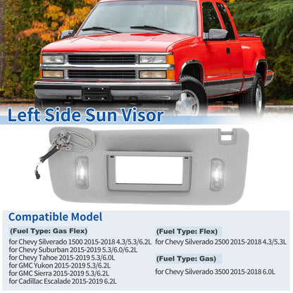 Left Side Sun Visor for Chevrolet Silverado 1500 2500 3500 (2015-2018) Gray