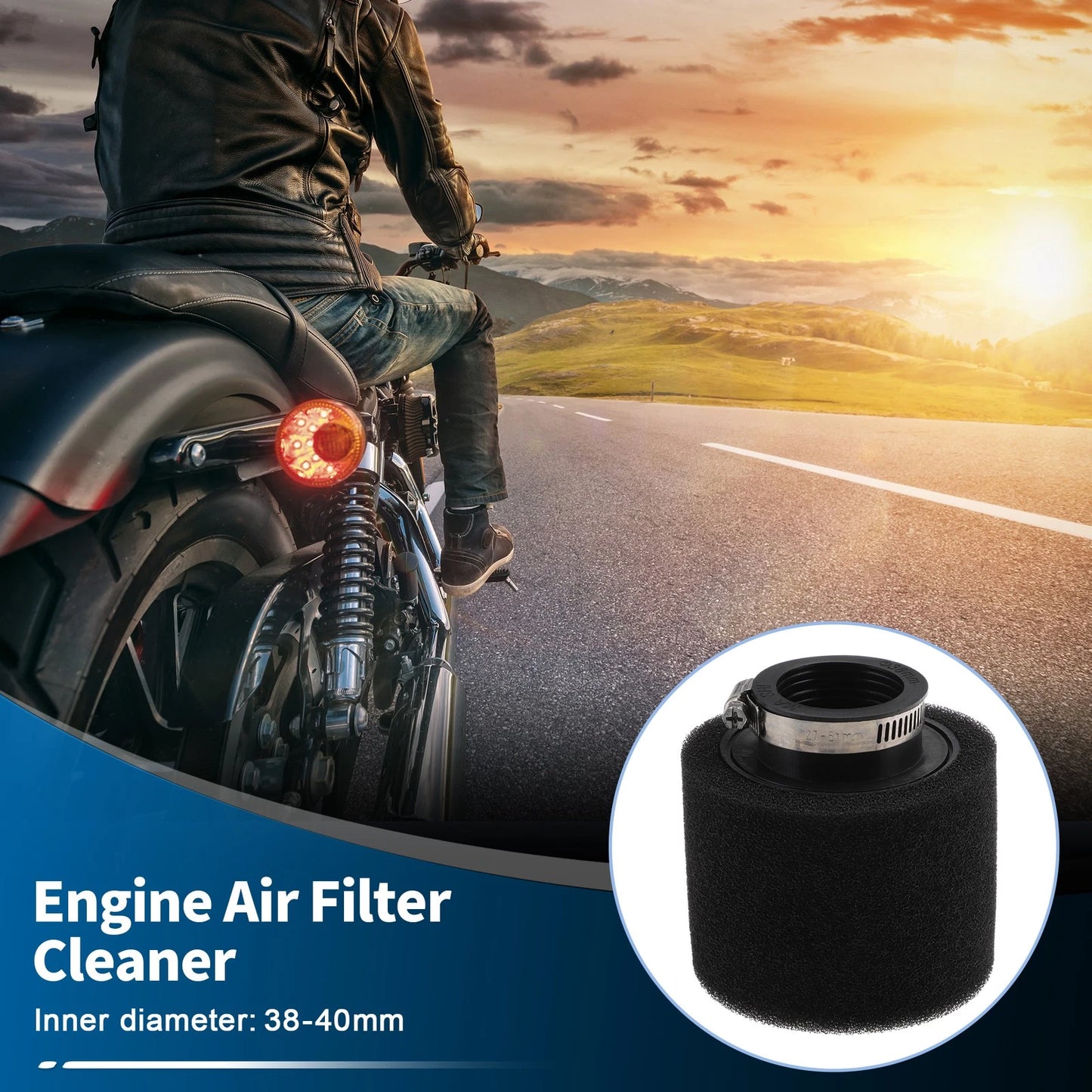 Set of 1 Motorcycle Air Filter Universal 38-40 mm Rubber Foam Black