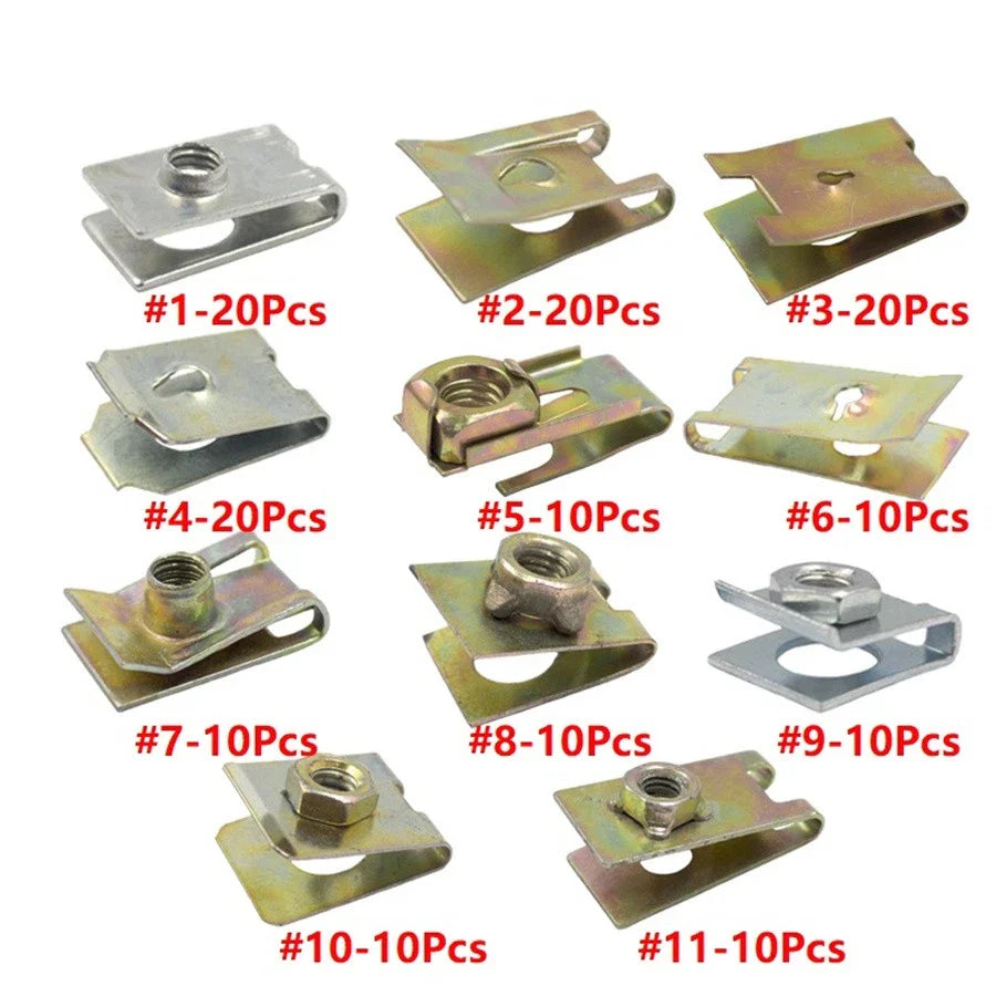 150 Pcs U-Type Metal Screw Nut Clips for Car Fender Bumper