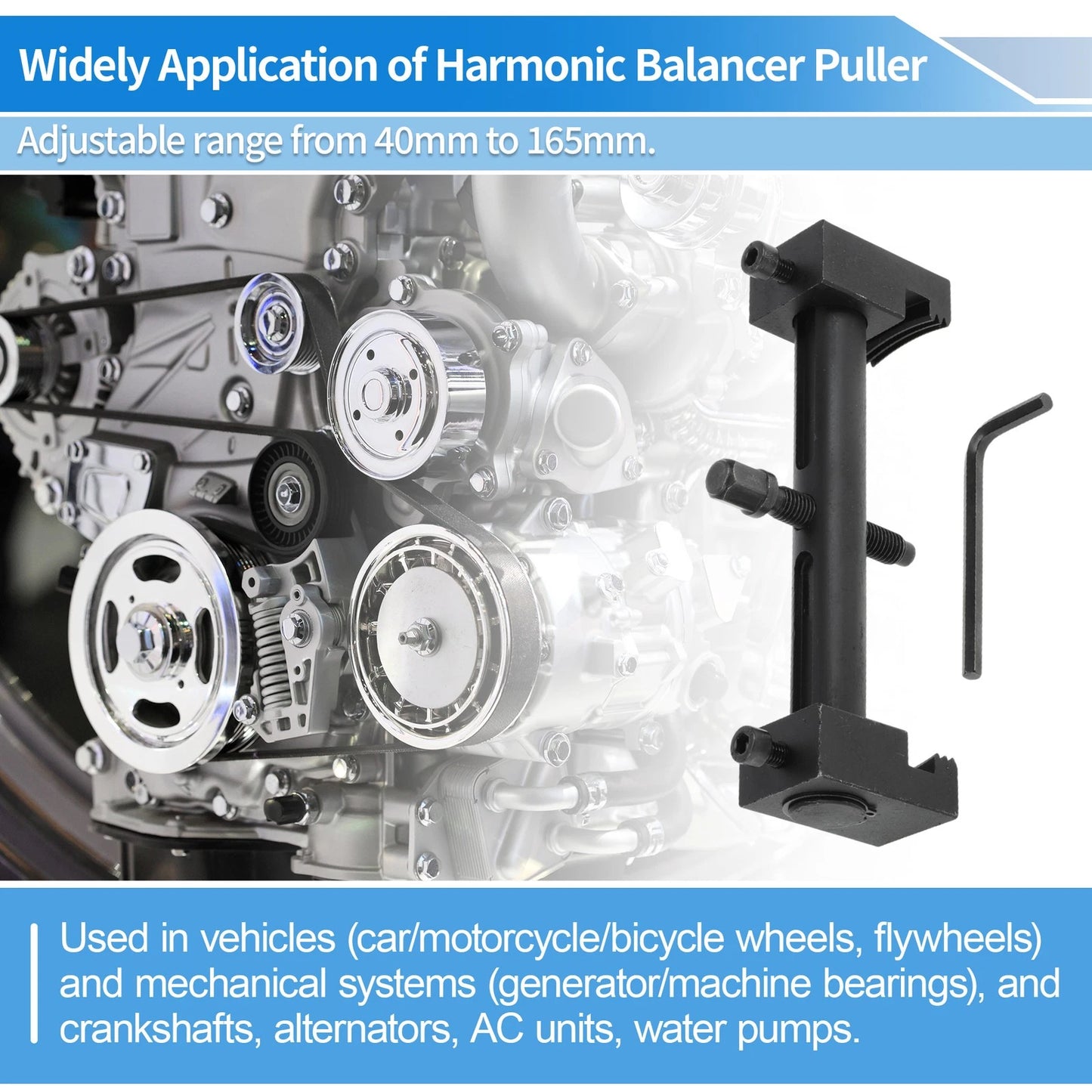 Adjustable Crankshaft Pulley Removal Tool 40-165mm for Various Models