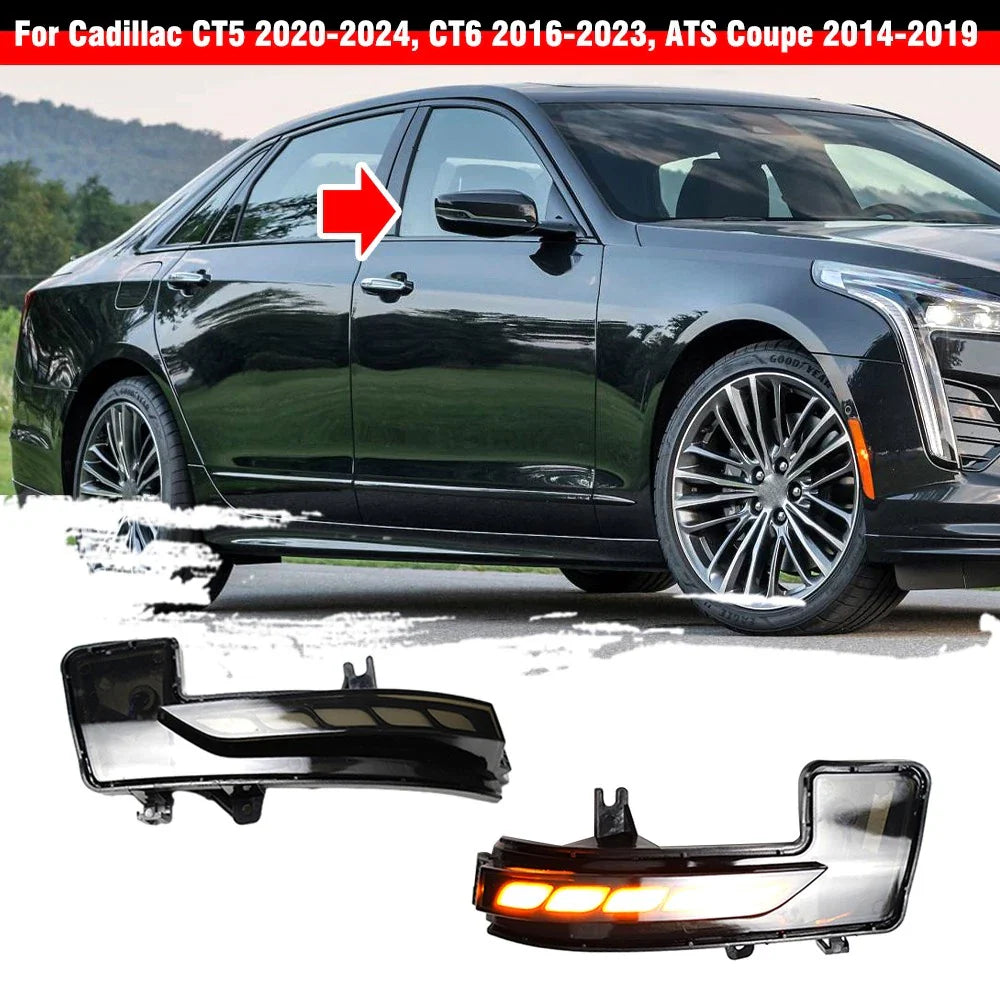Black Dynamic LED Side/Wing Mirror Signal Lights for Cadillac CT5 CT6 ATS