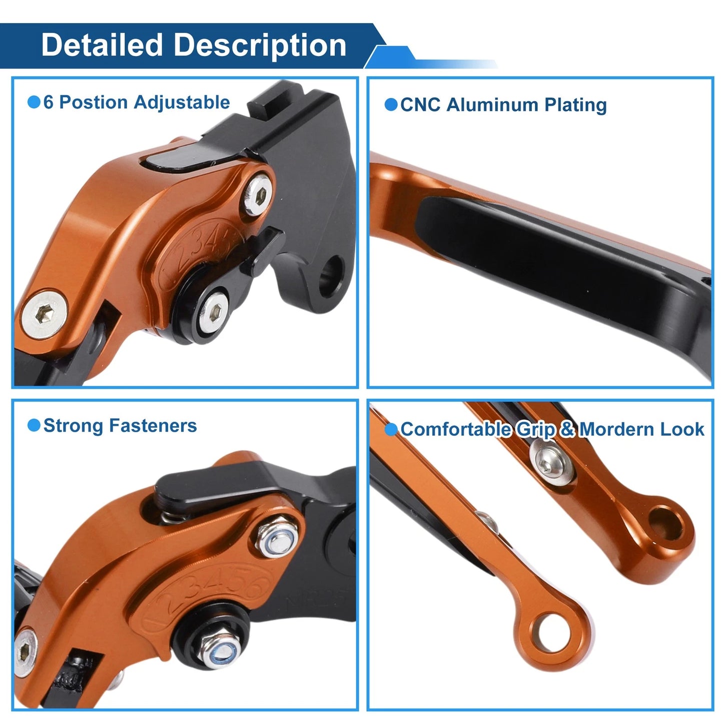 Adjustable Brake Clutch Lever for Yamaha MT125 (2014–2023) - Orange Black