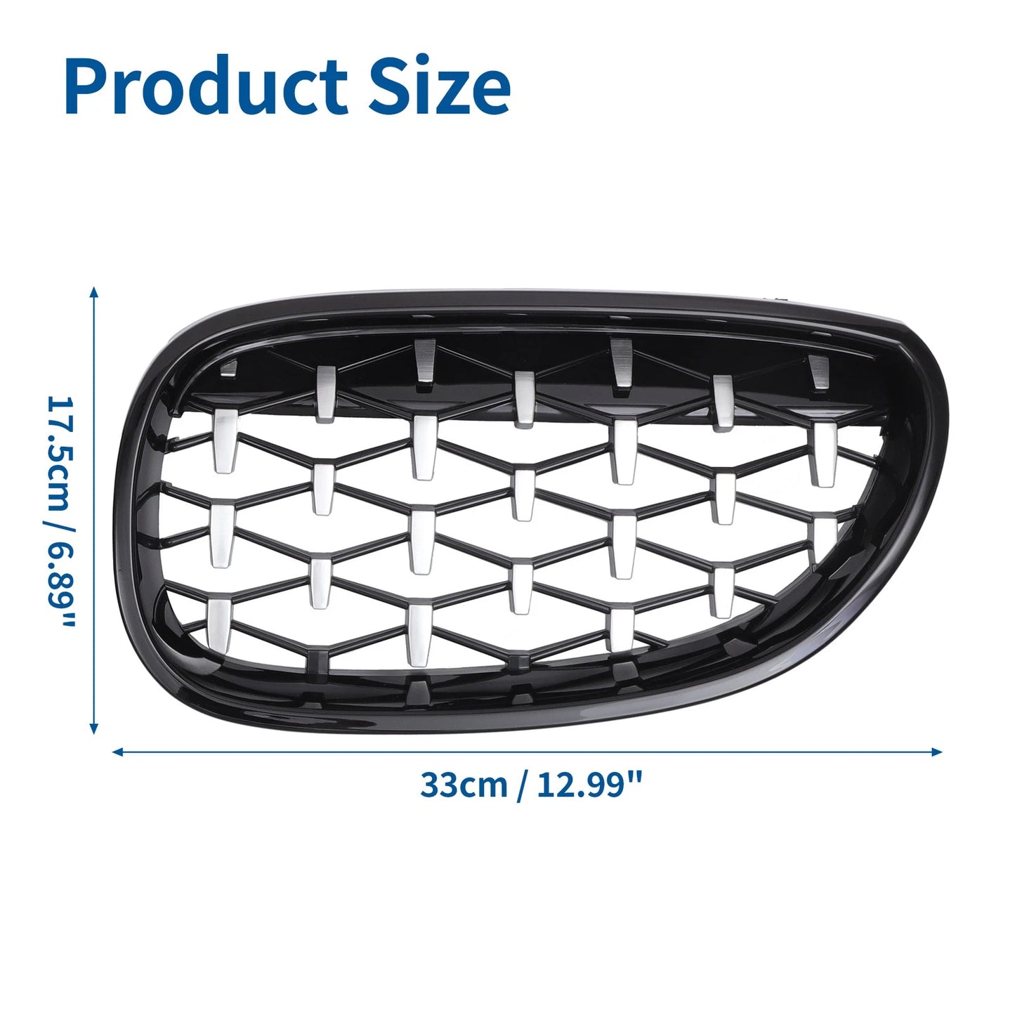 1 Pair Front Hood Bumper Grille Grill Diamond Star for BMW 5 Series (2004–2009)