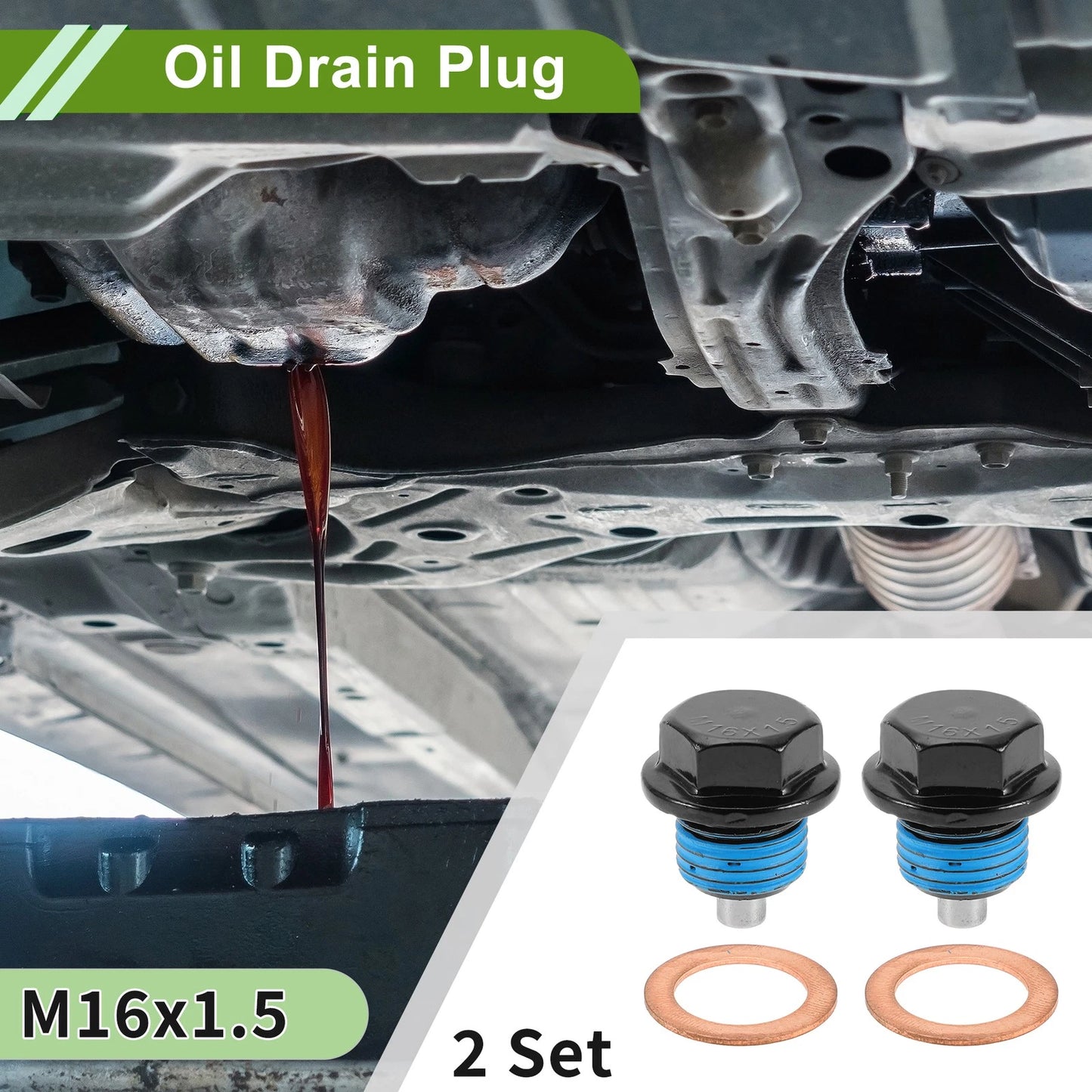 Set of 2 M16x1.5 Copper Oil Drain Plug with Gasket for Car Motorcycle