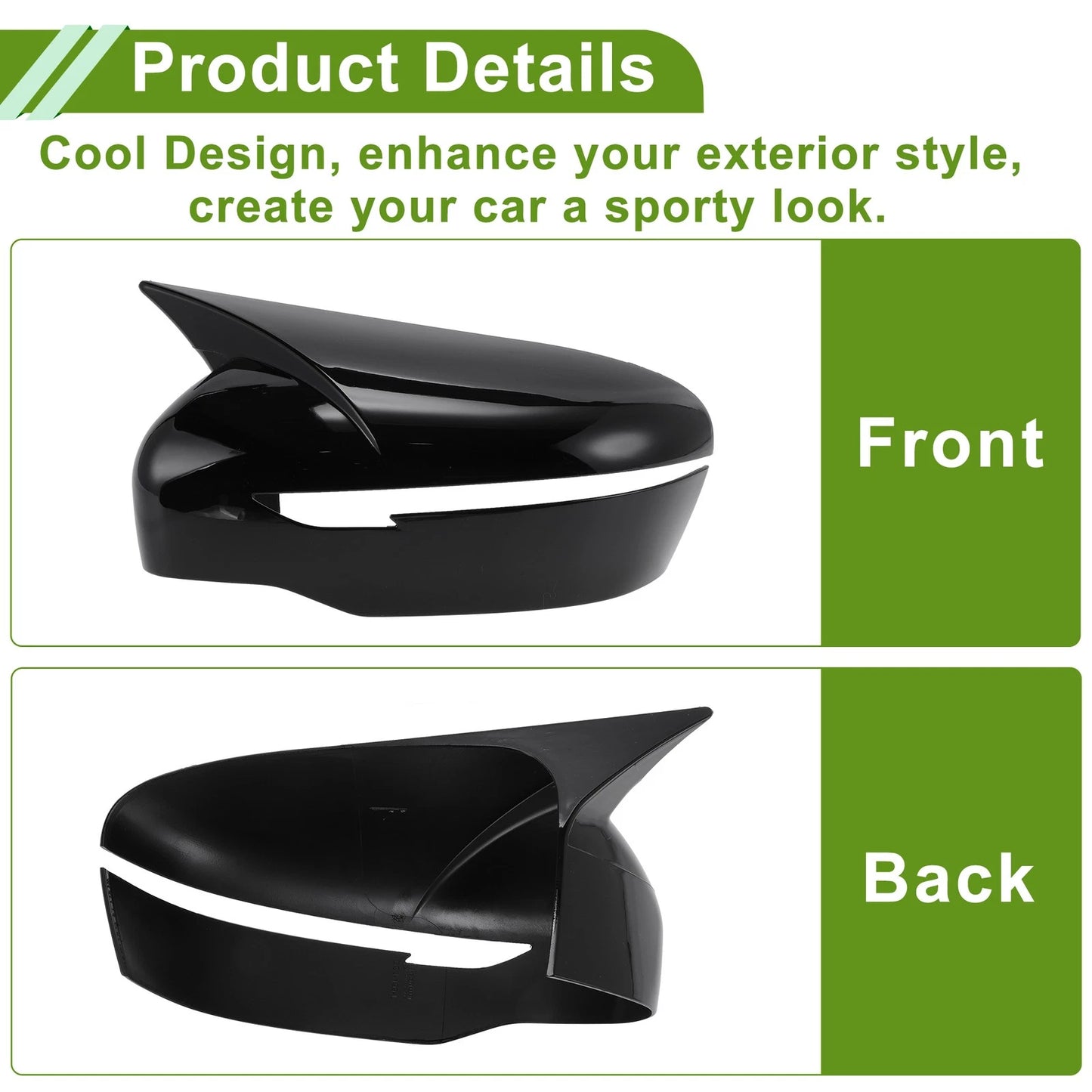 1 Pair ABS Mirror Cover Cap Gloss Black for Nissan Rogue (2014–2020)
