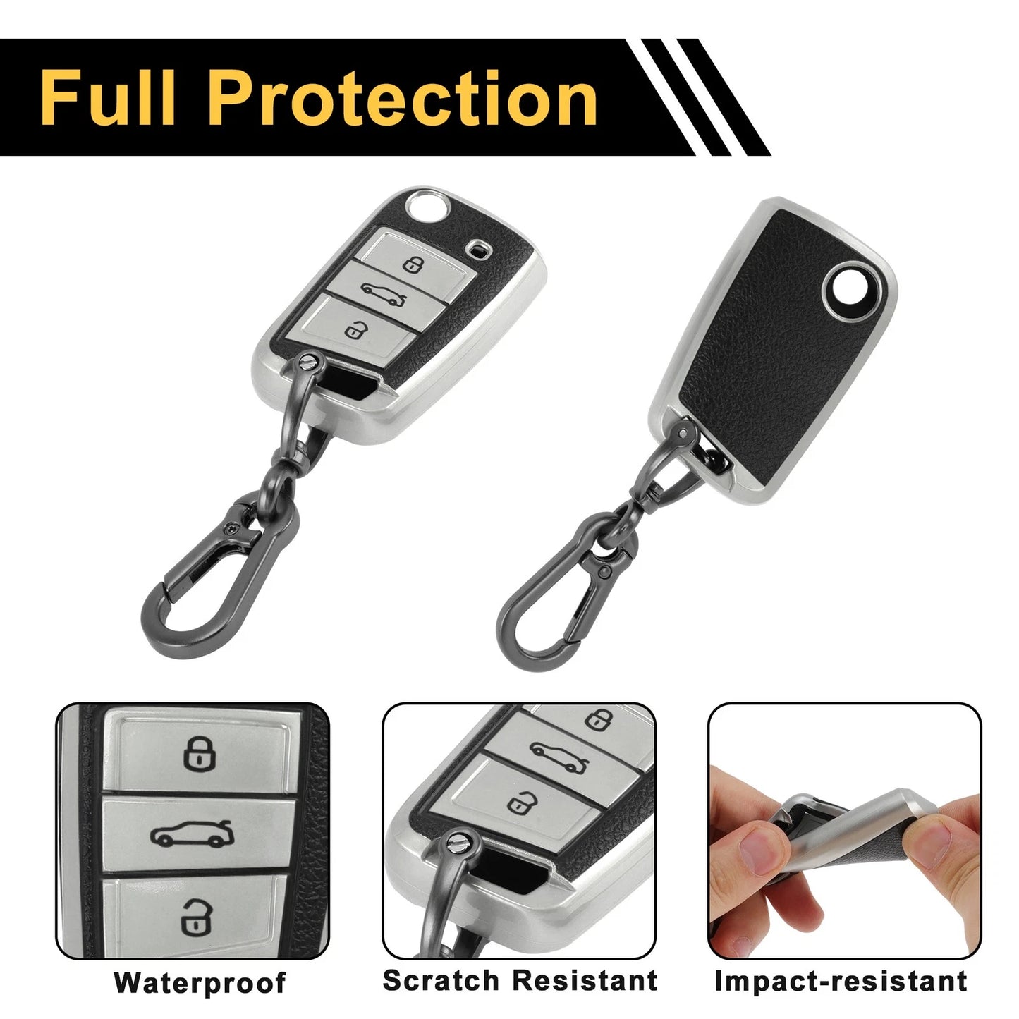 Black TPU Car Key Case for VW Golf (2010–2023) - 3 Buttons Remote Fob