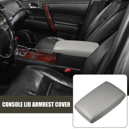 Center Console Lid Armrest Cover for Toyota Highlander (2014–2019) Gray Faux Leather