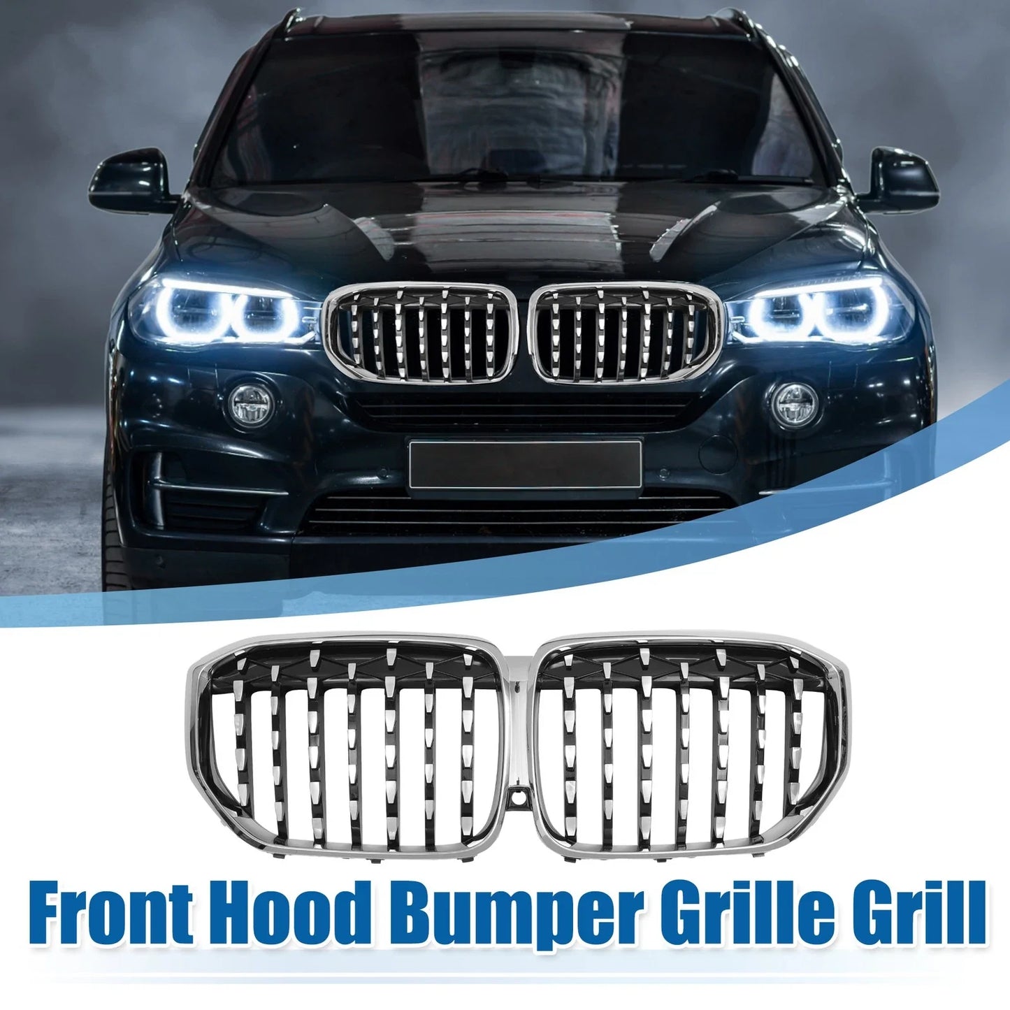 Front Hood Bumper Grille Grill for BMW X5 Silver Tone