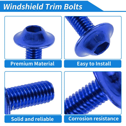 Windshield Bolts for Kawasaki Yamaha Suzuki (Stainless Steel, Rubber, Blue)