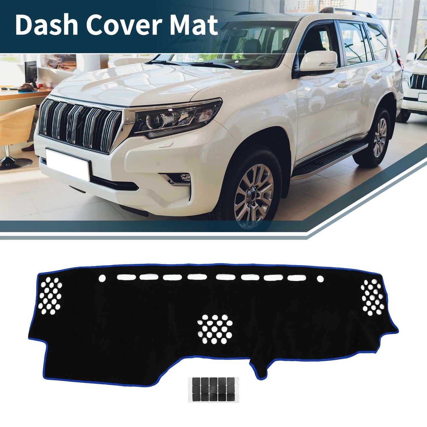 Dashboard Cover Mat for Toyota Prado (2017–2024) with Sticker Black Blue