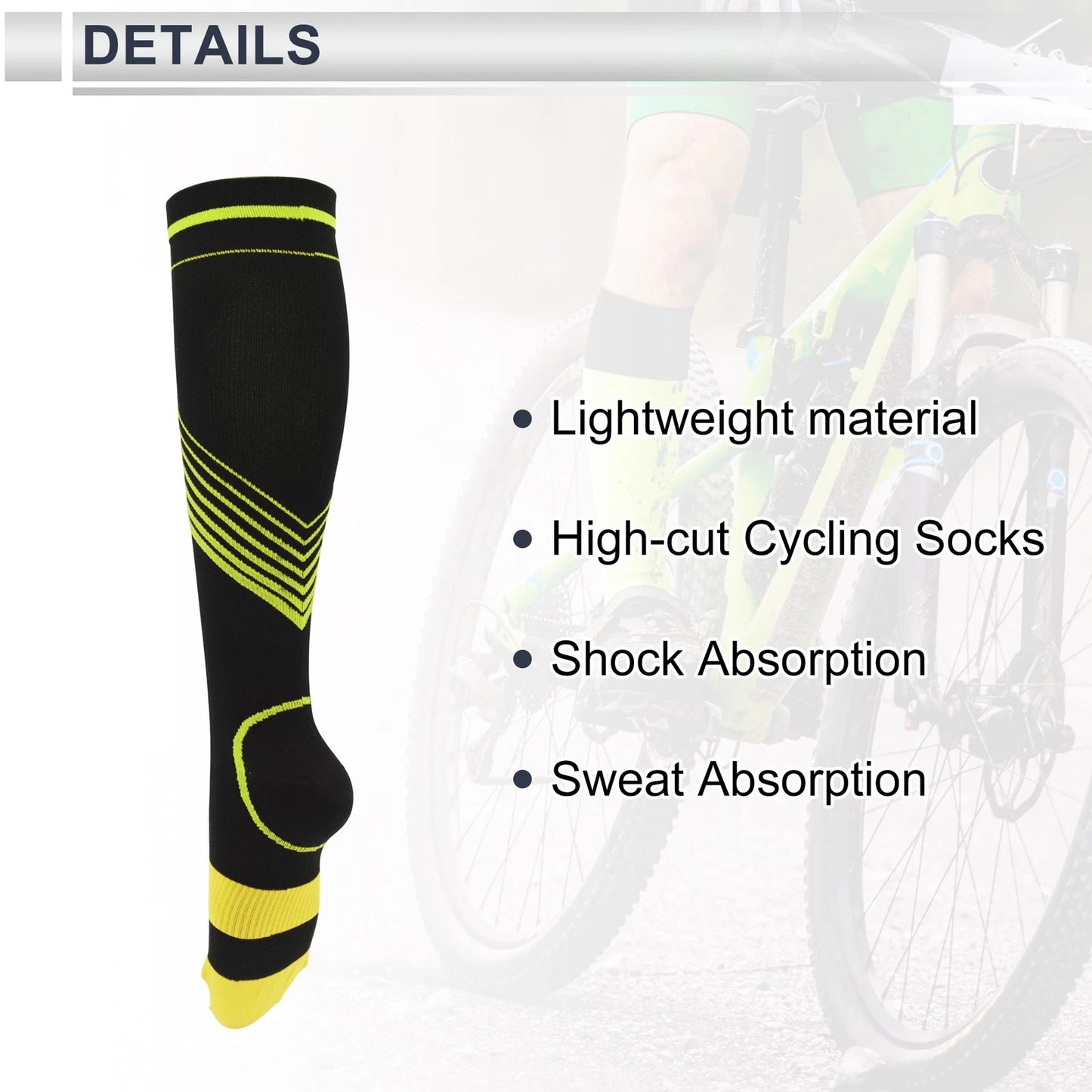 Cycling Socks Size M Shock Absorption High-Cut Yellow
